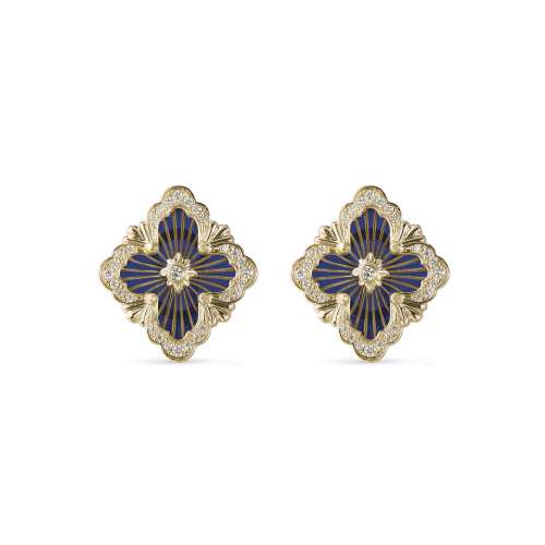 OPERA TULLE ENAMEL 黄金镶钻石和蓝色珐琅耳环