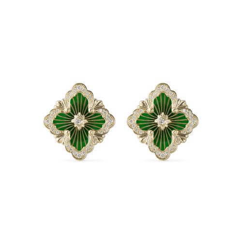 OPERA TULLE ENAMEL 黄金镶钻石和绿色珐琅耳环
