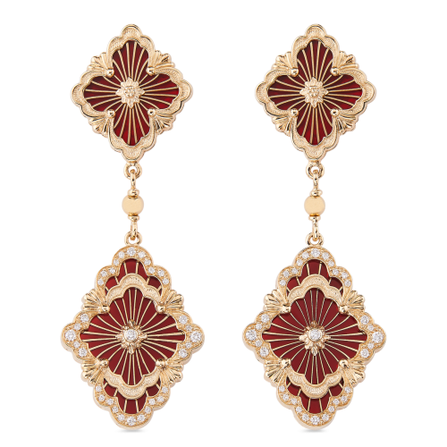 OPERA TULLE ENAMEL 黄金和红色珐琅耳坠