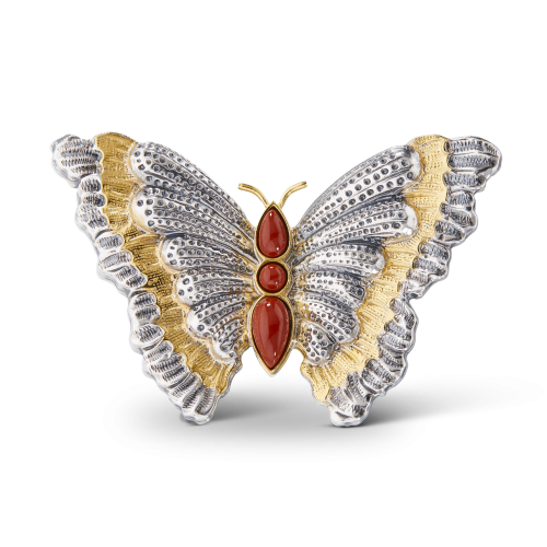 BLOSSOMS COLOR系列银镶红碧玉蝴蝶胸针
