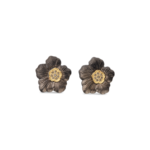 BLOSSOMS栀子花银质镀金耳扣，镶嵌棕色花式钻石