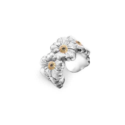 BLOSSOMS ETERNELLE银质镀金戒指，镶嵌棕色花式钻石
