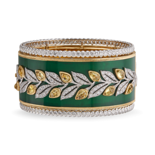 CAPRI BANGLE 白金和黄金镶钻石和蓝宝石手镯