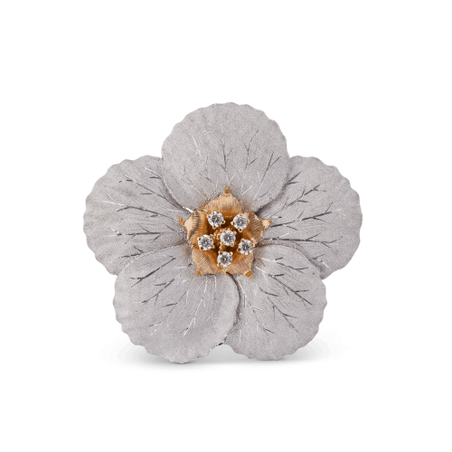 MAGNOLIA白金、玫瑰金和黄金镶钻胸针