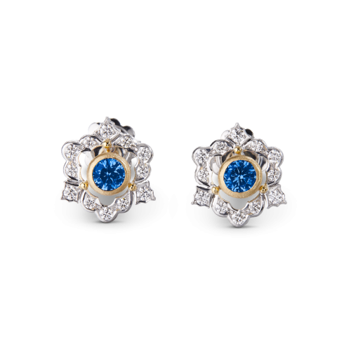 GHIRLANDA COLOR白金和黄金镶蓝色蓝宝石耳环