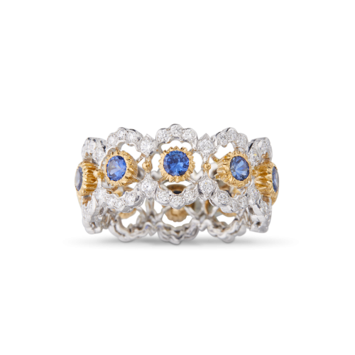 GHIRLANDA COLOR ETERNELLE白金和黄金镶蓝色蓝宝石戒指