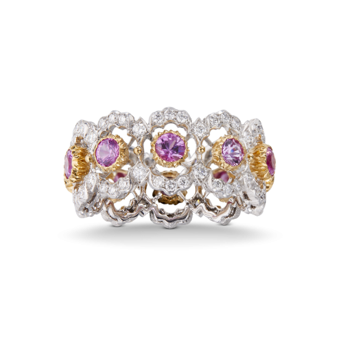GHIRLANDA COLOR ETERNELLE白金和黄金镶粉色蓝宝石戒指