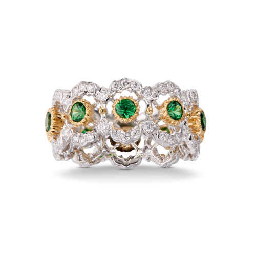 GHIRLANDA COLOR ETERNELLE白金和黄金镶沙弗莱石戒指