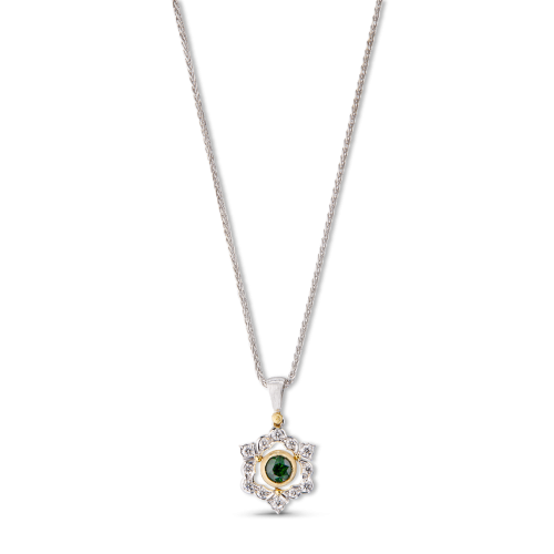 GHIRLANDA COLOR白金和黄金镶沙弗莱石吊坠