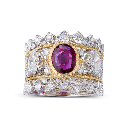 PREMIUM BAND白金和黄金镶红宝石戒指