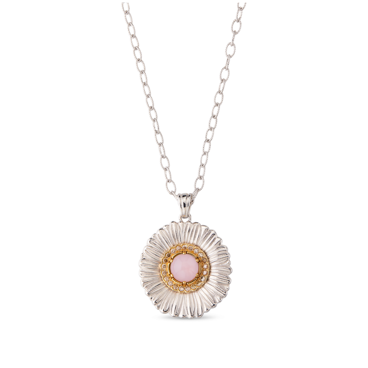 BLOSSOMS银吊坠,镶嵌棕色花式钻石和粉色蛋白石