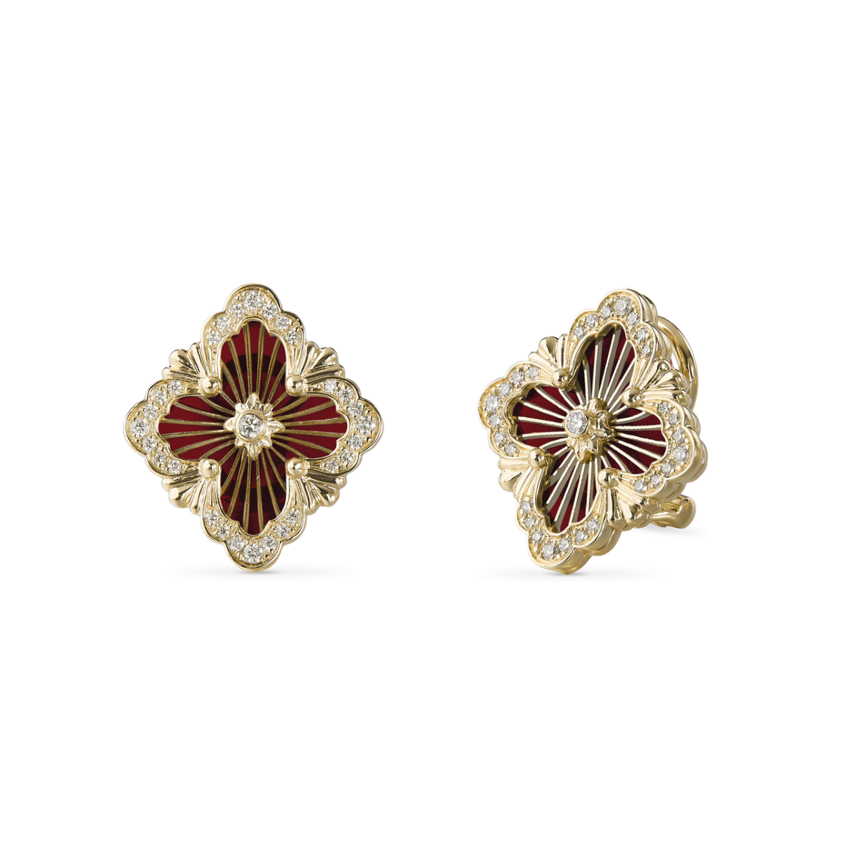 OPERA TULLE ENAMEL 黄金镶钻石和红色珐琅耳环