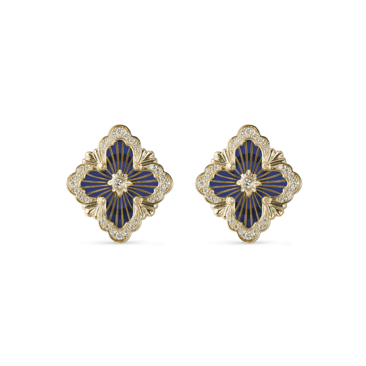 OPERA TULLE ENAMEL 黄金镶钻石和蓝色珐琅耳环