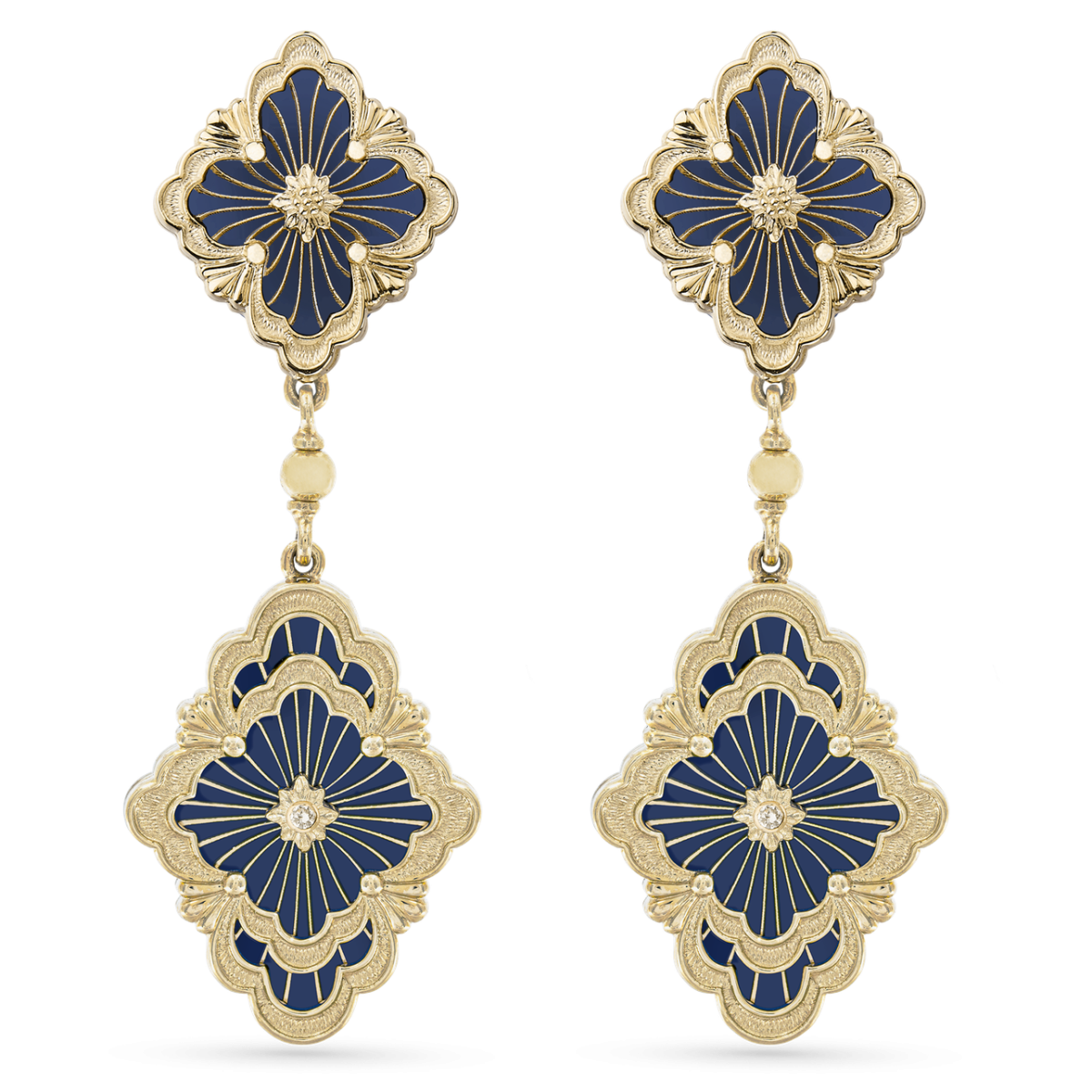 OPERA TULLE ENAMEL 黄金和蓝色珐琅耳坠