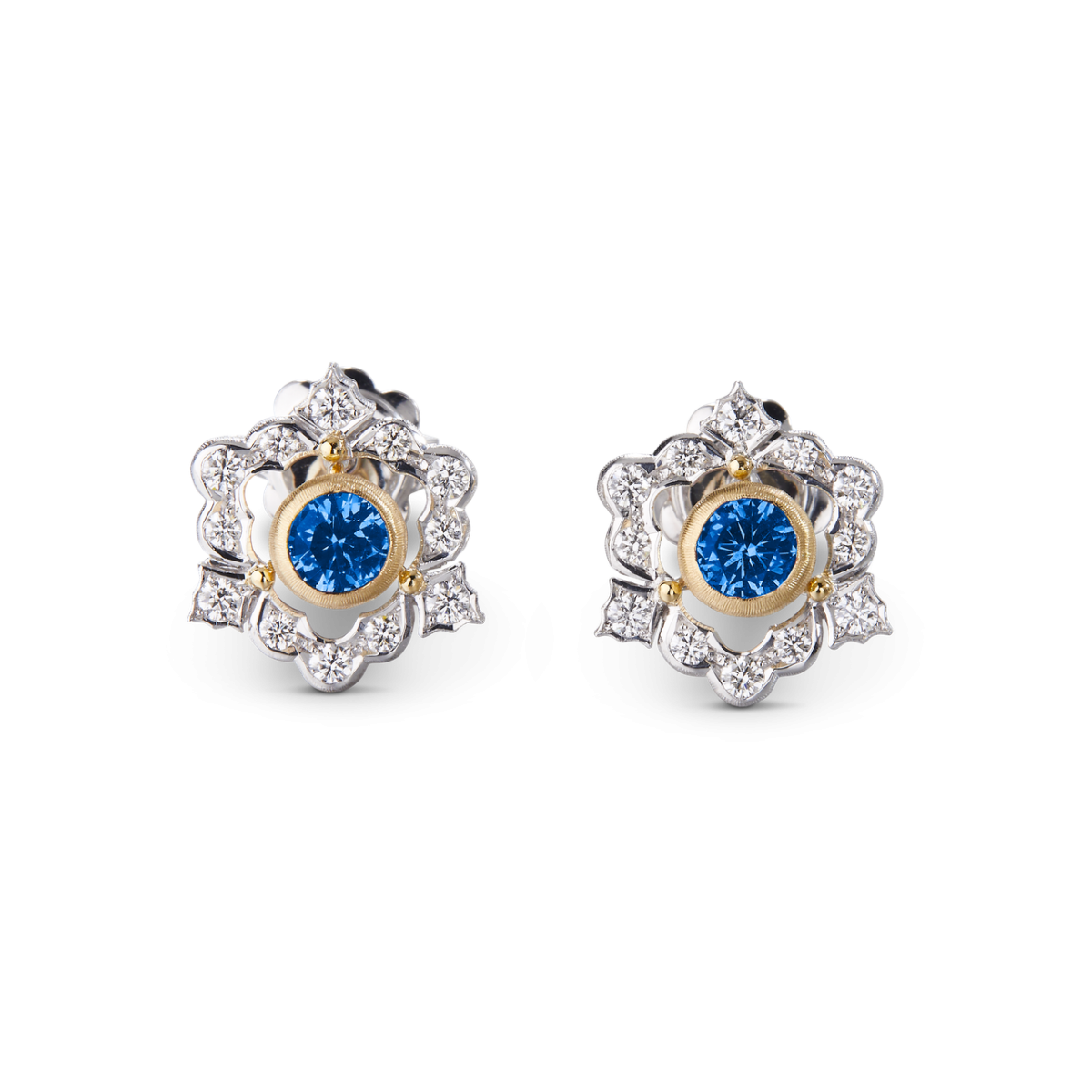 GHIRLANDA COLOR白金和黄金镶蓝色蓝宝石耳环