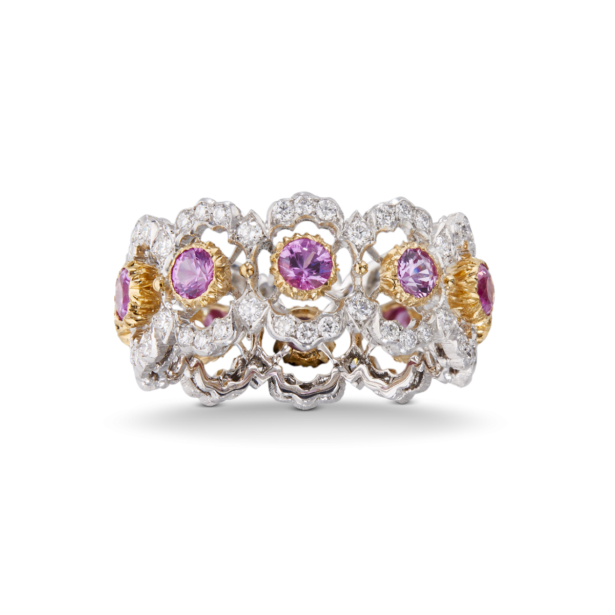 GHIRLANDA COLOR ETERNELLE白金和黄金镶粉色蓝宝石戒指